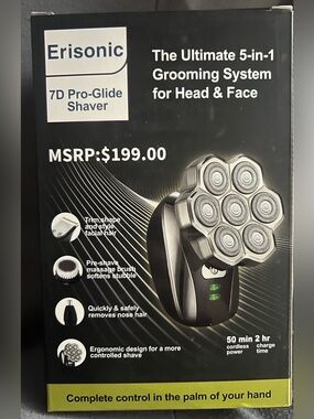 Erisonic 7D Pro-Glide Shaver 5-in-1 Head Face Grooming System Electric Shaver